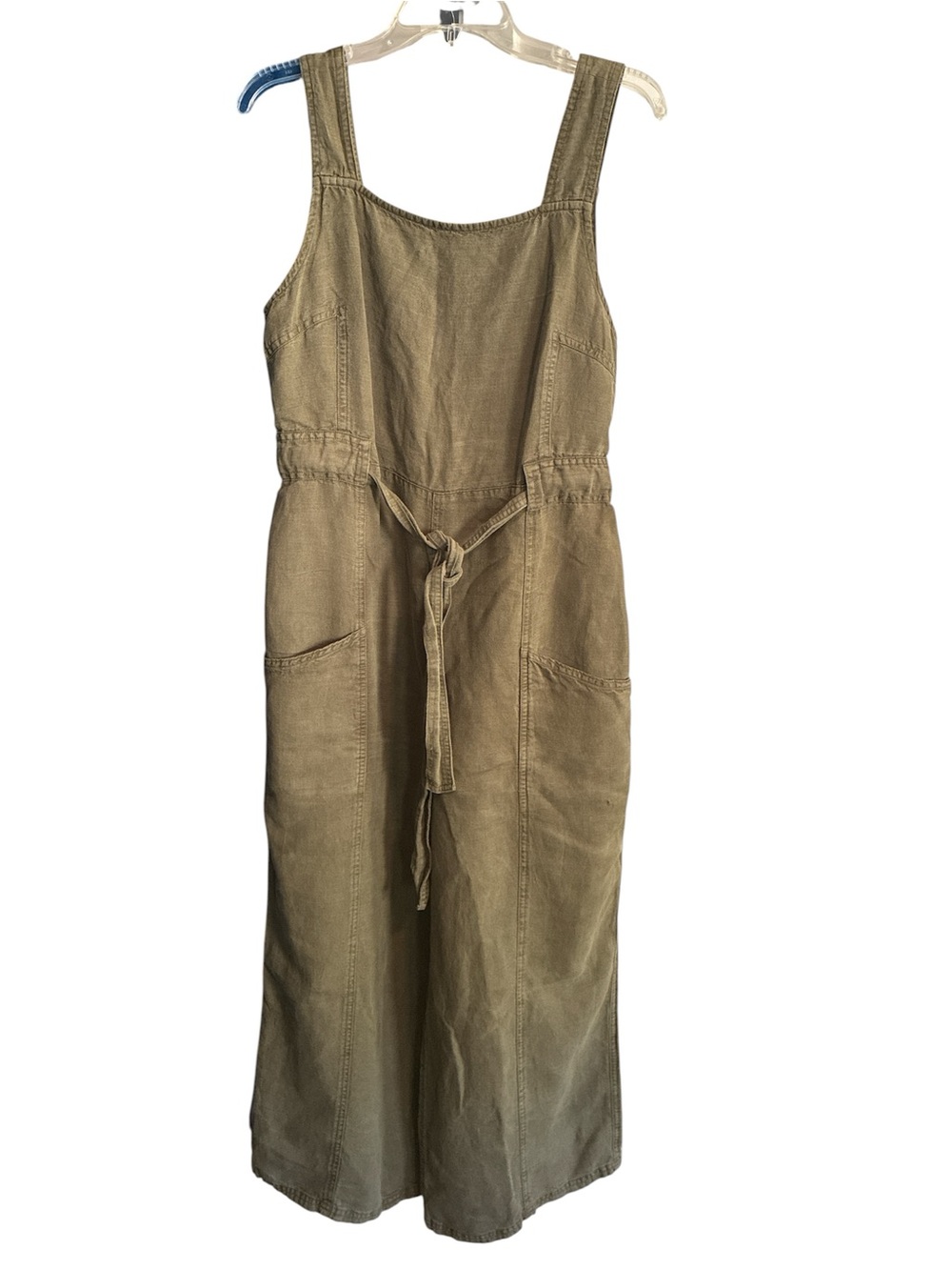 Nicole Miller Women's Olive Green Retro Linen blend Jumpsuit Wide Leg. Sz 10